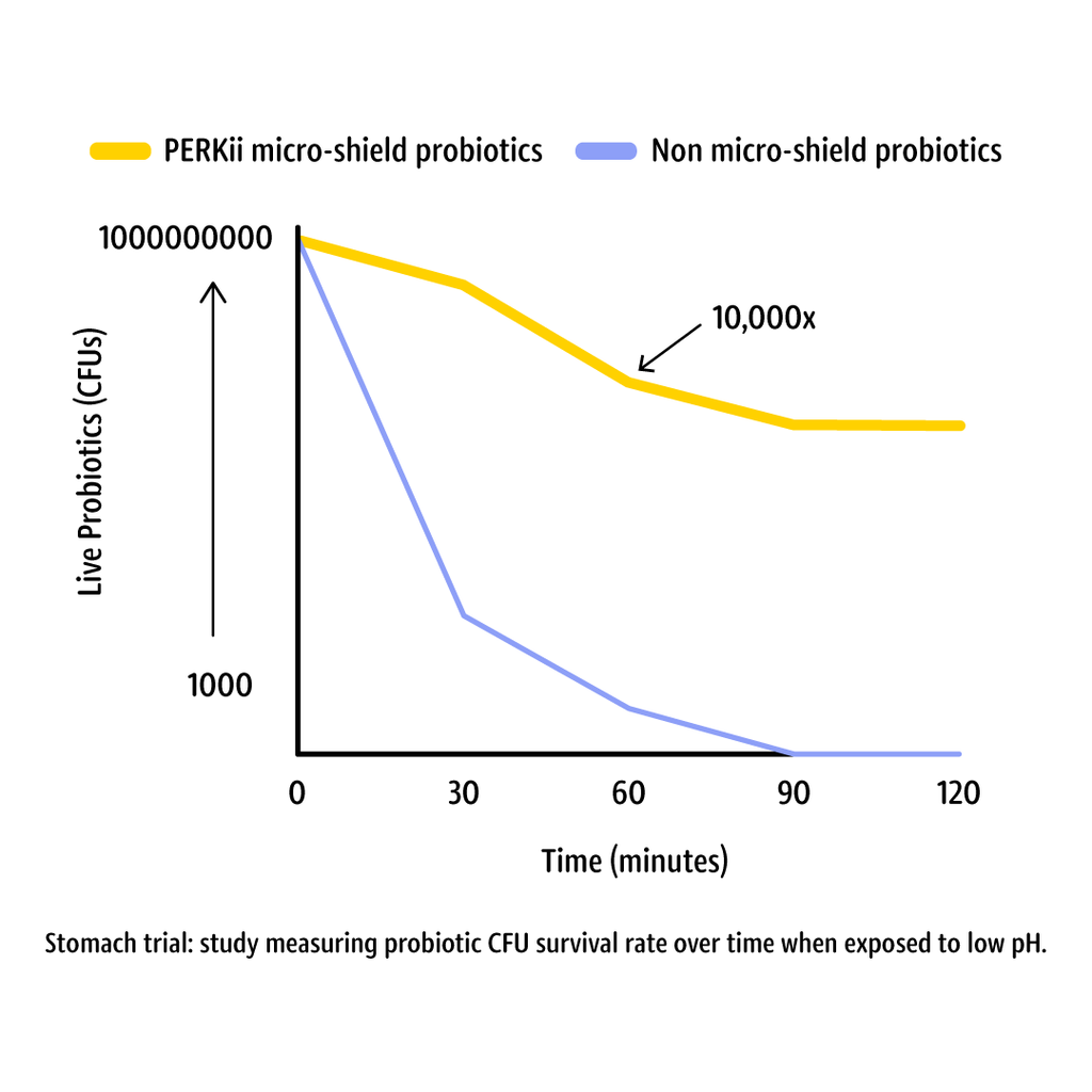 Graph representing the survival of probiotic lactobacillus casei through the stomach